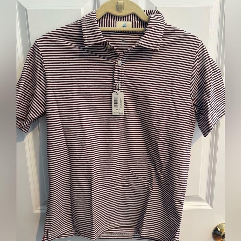 Johnnie-O NWT size 12 kids Maroon striped polo shirt